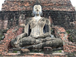 Buddha statues at Wat Mahathat ancient capital of Sukhothai Thailand, Sukhothai Historical Park is the UNESCO world heritage