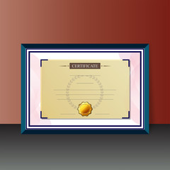 Blank certificate or award template with golden stamp in frame.