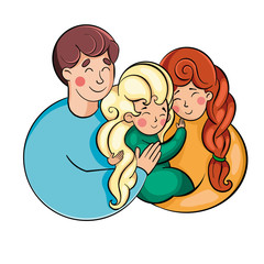 happy family with a baby in their arms. mom and dad hug beautiful daughter