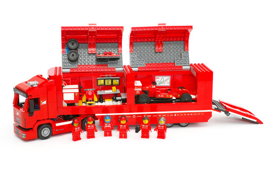Tambov, Russian Federation - June 27, 2015 Lego F14 T & Scuderia Ferrari Truck  by LEGO Speed Champions