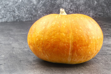 Nice orange pumpkin, close up photo on concrete table
