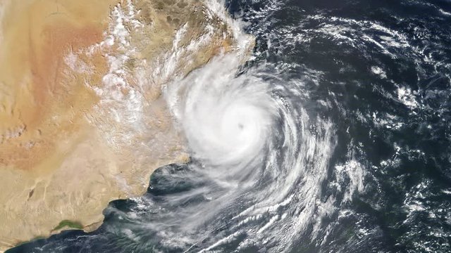 Cyclone Hikaa rotating clouds over Oman coastline. Contains public domain image by Nasa