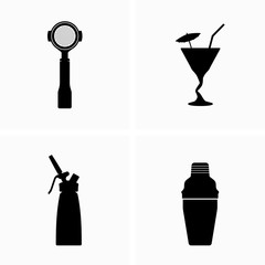 Cocktail, shaker, bar and café utensils