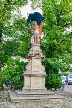 DOBCZYCE, POLAND - AUGUST 03, 2019: Statue of Saint Florian in old town