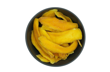 Dehydrated Mango or Dried Mango Slices in bowl on White Background