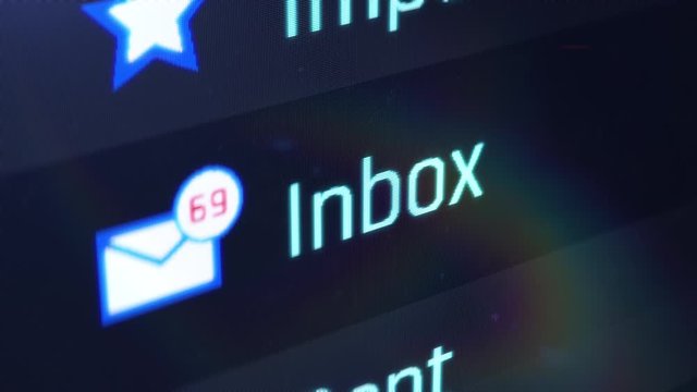 Opening inbox, cursor clicking on mail folder, correspondence, communication. Computer screen close-up