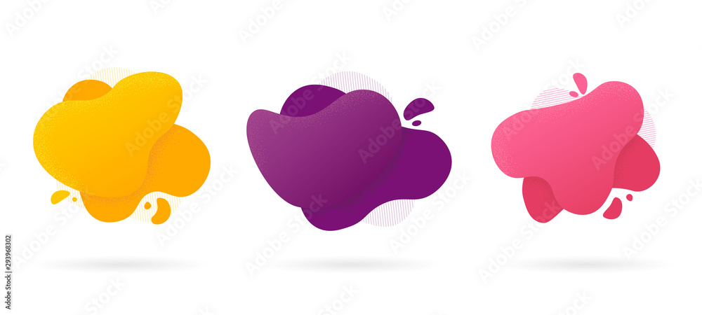 Wall mural abstract colored liquid shape isolated on white background. fluid dynamic colored design with dots. 
