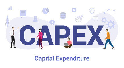 capex capital expenditure concept with big word or text and team people with modern flat style - vector - obrazy, fototapety, plakaty