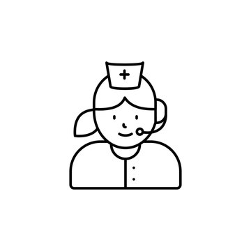 call center, avatar, girl, nurse line icon on white background