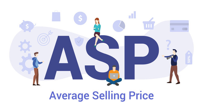 asp average selling price concept with big word or text and team people with modern flat style - vector