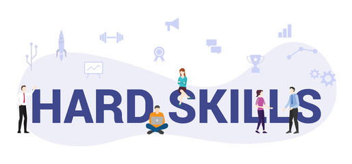 hard skills concept with big word or text and team people with modern flat style - vector - obrazy, fototapety, plakaty