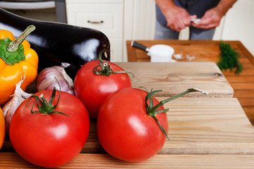 Peppers, courgettes and other vegetables lying on the table