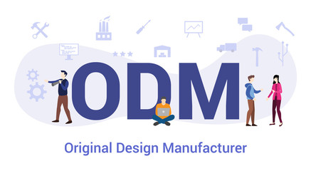 odm original design manufacturer concept with big word or text and team people with modern flat style - vector