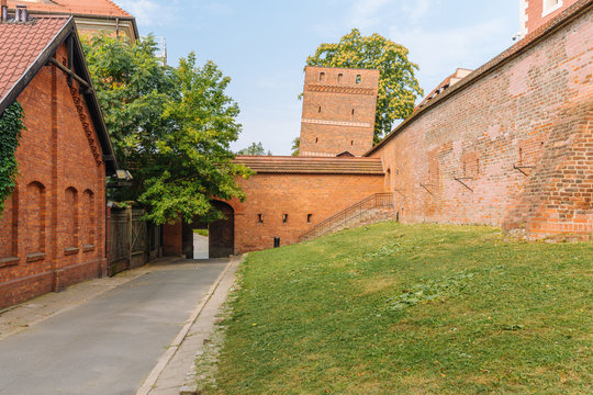 The leaning tower in Torun.  Medieval city walls