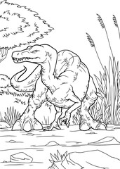 Coloring book, Velociraptor dinosaur, coloring © Михаил Пенькевич
