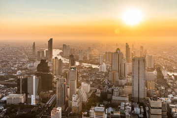Fototapeta premium Bangkok city panorama at sunset