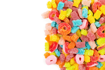Assorted gummy candies. Top view. Jelly  sweets.