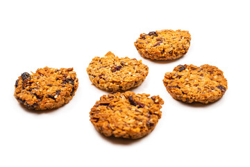 Granola cookies isolated on white background.