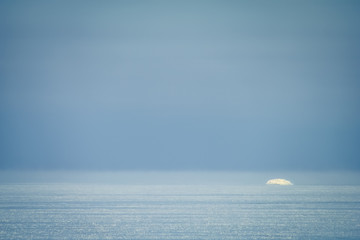 Pastel winter landscape of Baltic sea with floating ice fragment, minimalism