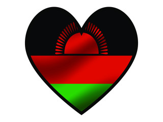 Malawi National flag inside Big heart. Original color and proportion. vector illustration, from world countries of all continent set. Isolated on white background