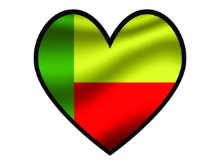 Obraz premium Benin National flag inside Big heart. Original color and proportion. vector illustration, from world countries of all continent set. Isolated on white background