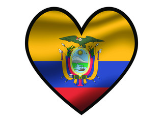  Ecuador National flag inside Big heart. Original color and proportion. vector illustration, from world countries of all continent set. Isolated on white background