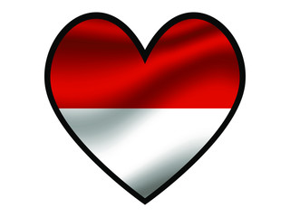 Indonesia National flag inside Big heart. Original color and proportion. vector illustration, from world countries of all continent set. Isolated on white background