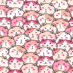 Cute cat seamless pattern background. Vector illustration.
