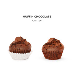Chocolate chip muffin on the white background. Food concept.