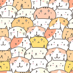 Cute cat seamless pattern background. Vector illustration.