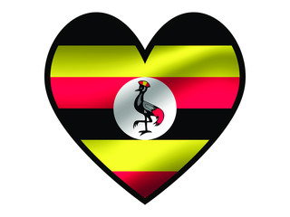 Uganda National flag inside Big heart. Original color and proportion. vector illustration, from world countries of all continent set. Isolated on white background
