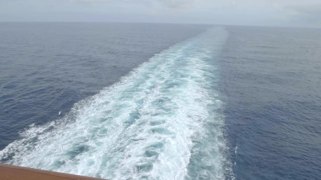Cruise ship open deck view over open sea.