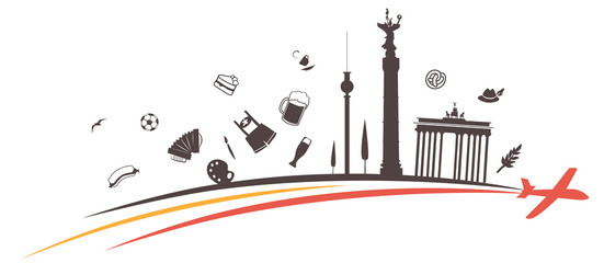 germany silhouette icon on flag and airplane