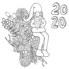 Christmas or New Year 2020 coloring vector page