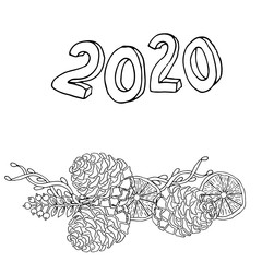 Christmas or New Year 2020 coloring vector page