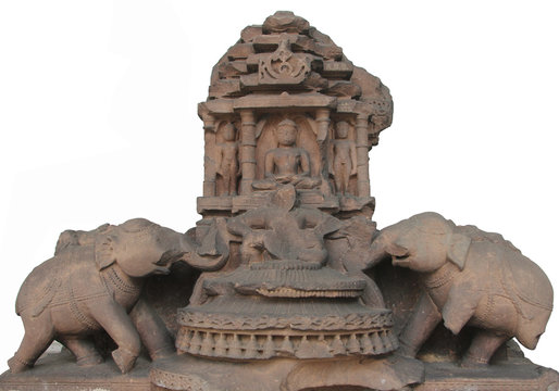 Jina attended by elephants, from 11th century found in Madhya Pradesh now exposed in the Indian Museum in Kolkata