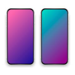 Isolated cell phone. Vector mobile phone. Colorful gradient template. User interface design. Gradient phone mockup.