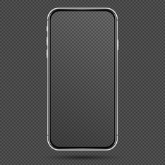 Vector mobile phone frame. Smart phone template. Silver phone mockup on the dark background.