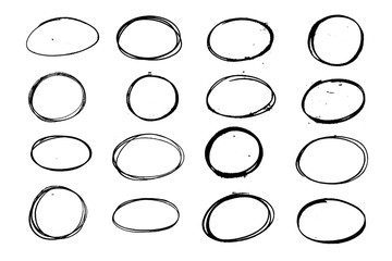 Set of balck grunge oval, circle. Hand sketched design element.