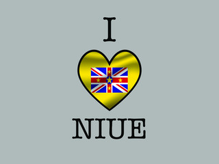 Niue National flag inside Big heart and meaning i LOVE. Original color and proportion. vector illustration,  set. Isolated on gray background