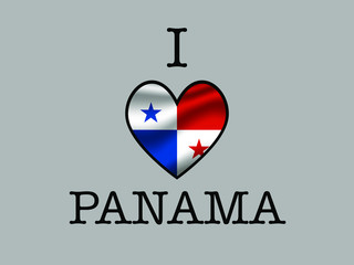 Panama National flag inside Big heart and meaning i LOVE. Original color and proportion. vector illustration,  set. Isolated on gray background