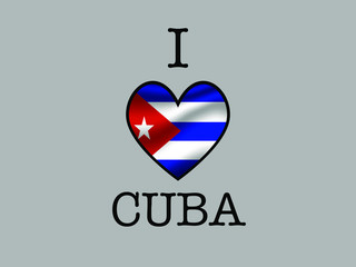  Cuba National flag inside Big heart and meaning i LOVE. Original color and proportion. vector illustration,  set. Isolated on gray background