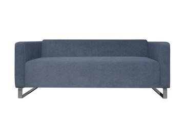 Modern grey fabric sofa isolated on white background. Front view