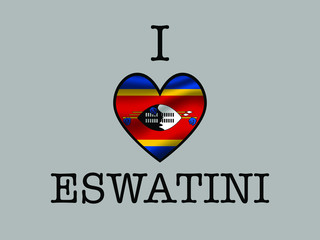 Swaziland or Eswatini National flag inside Big heart and meaning i love. Original color and proportion. vector illustration, world countries from set. Isolated on white background