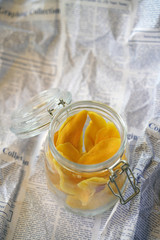 Dehydrated Mango Slices in Glass