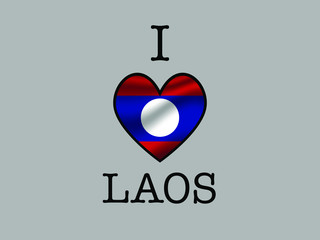 Laos National flag inside Big heart and meaning i love. Original color and proportion. vector illustration, world countries from set. Isolated on white background