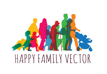 Color happy family people travel silhouette isolate on white