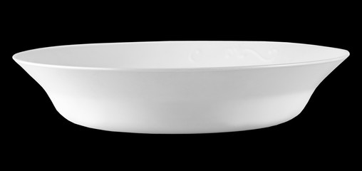 White plastic bowl isolated on black background.