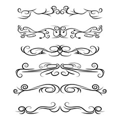 Obraz premium Hand drawn vector dividers. Decorative swirls lines, borders and curl set. Design elements 3