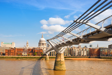 View over Thames river with Millennium bridge, St. Paul and London skyline